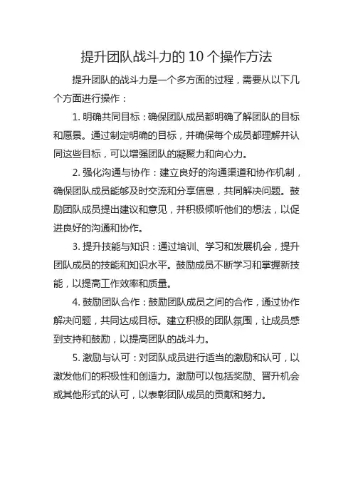 提升团队战斗力的10个操作方法