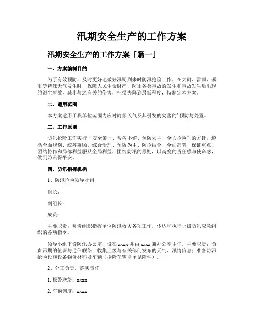 汛期安全生产的工作方案
