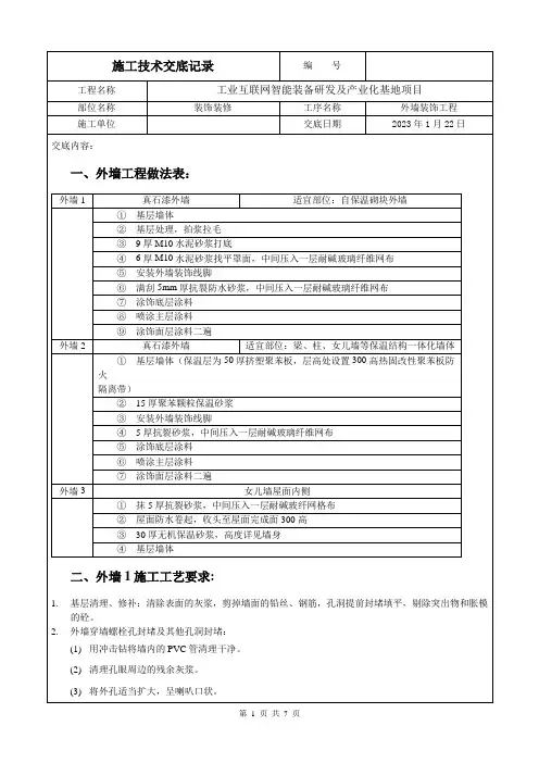 外墙装修技术交底