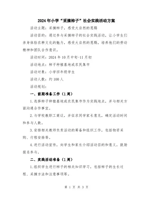 2024年小学“采摘柿子”社会实践活动方案