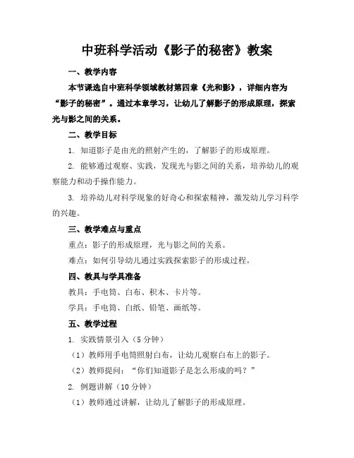 中班科学活动《影子的秘密》教案