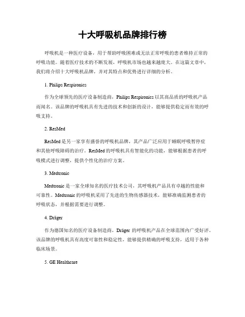 十大呼吸机品牌排行榜