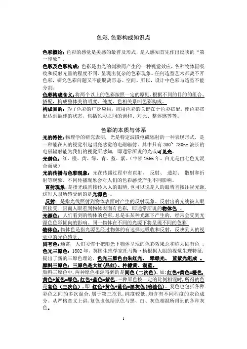 中专学业水平考试 美术基础知识 色彩,色彩构成知识点