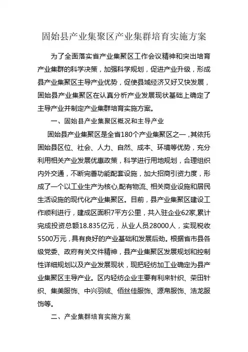 固始县产业集聚区产业集群培育实施方案