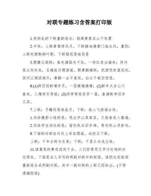 对联专题练习含答案打印版