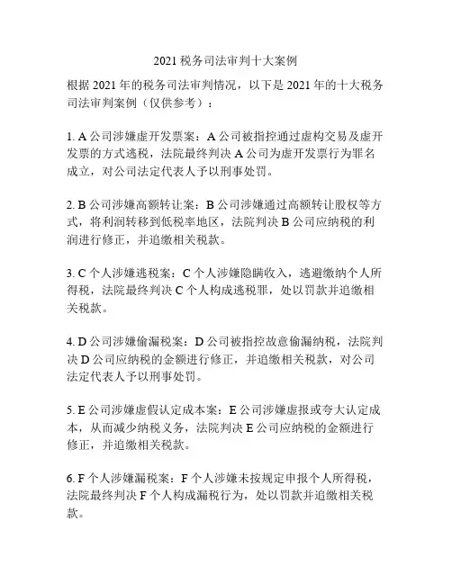 2021税务司法审判十大案例