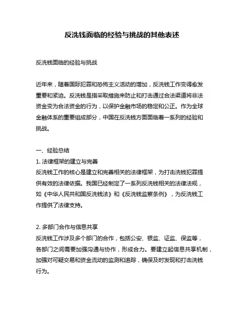反洗钱面临的经验与挑战的其他表述