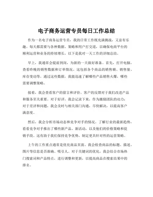 电子商务运营专员每日工作总结