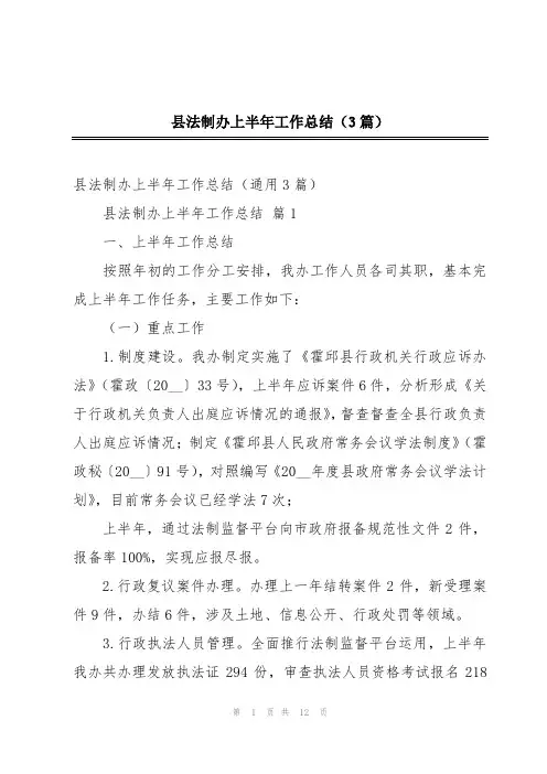 县法制办上半年工作总结(3篇)