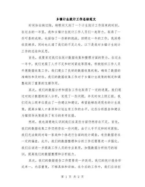 乡镇计生统计工作总结范文
