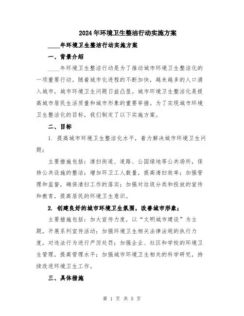 2024年环境卫生整洁行动实施方案
