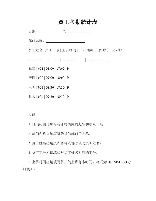 员工考勤统计表