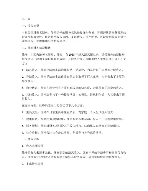 徐峥财务建议分析报告(3篇)