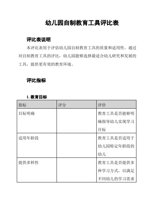 幼儿园自制教育工具评比表