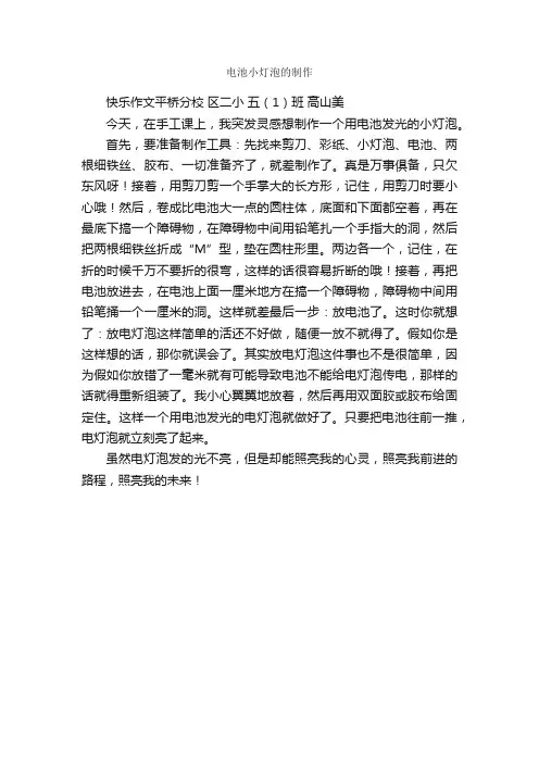 小学生优秀记事作文：电池小灯泡的制作
