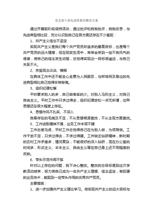 党支部干部先进性教育整改方案_整改方案_