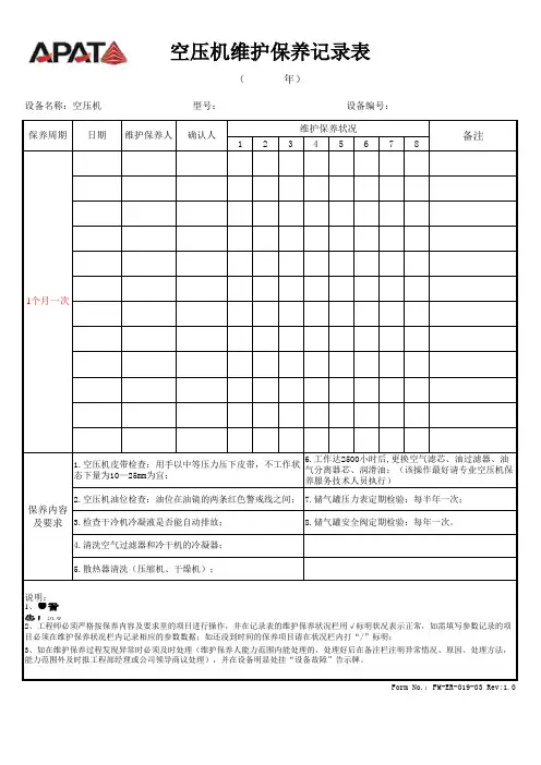 空压机维护保养记录表