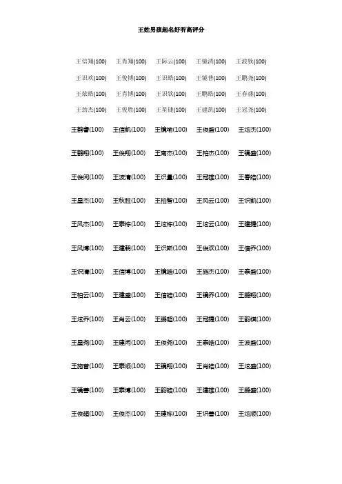 王姓男孩起名好听高评分