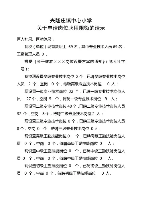 关于申请职称聘任限额的请示(1) (19721)