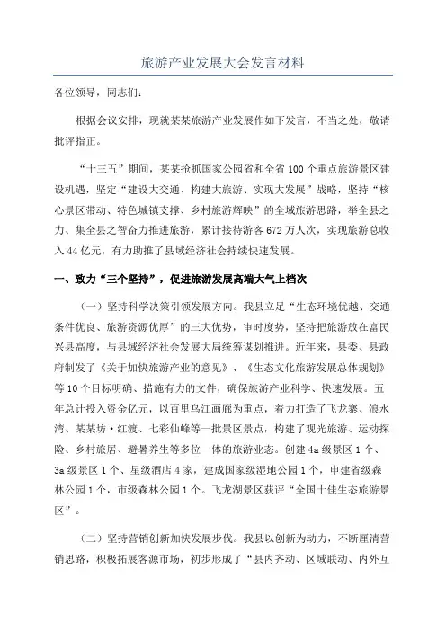 旅游产业发展大会发言材料