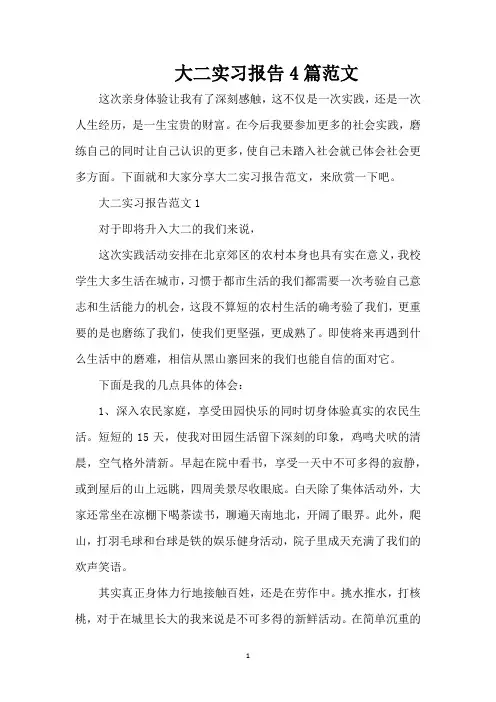 大二实习报告4篇范文(精编版)