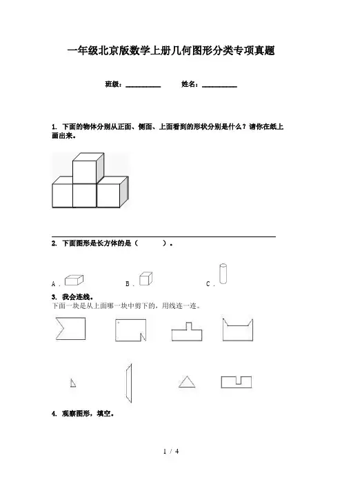 一年级北京版数学上册几何图形分类专项真题