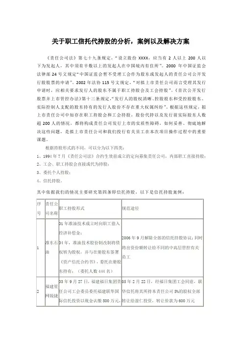 关于职工信托代持股的分析案例以及解决方案