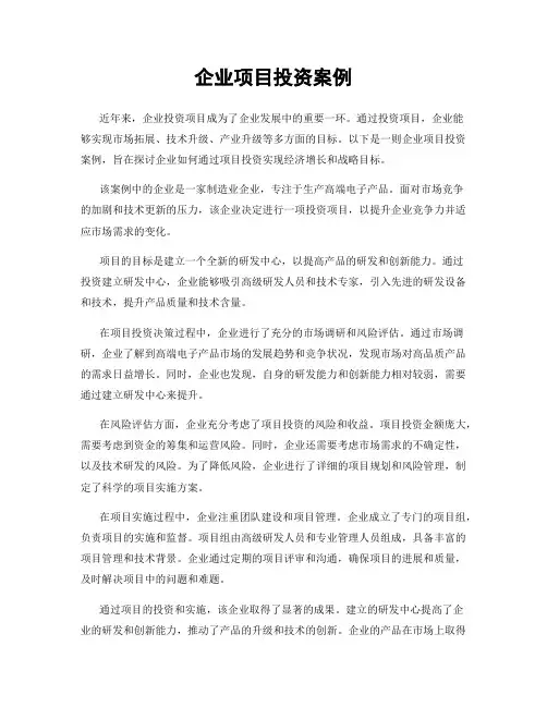 企业项目投资案例