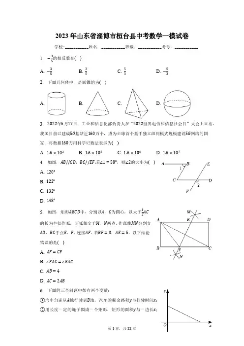 2023年山东省淄博市桓台县中考数学一模试卷(含解析)