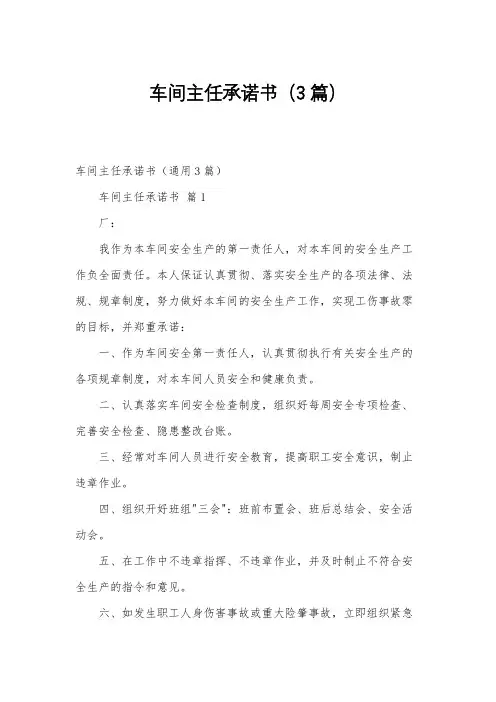 车间主任承诺书(3篇)