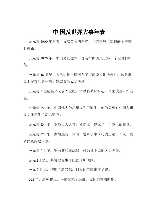 中 国及世界大事年表