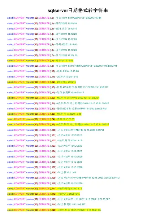 sqlserver日期格式转字符串