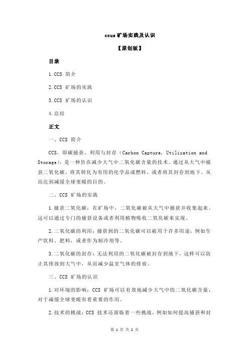 ccus矿场实践及认识