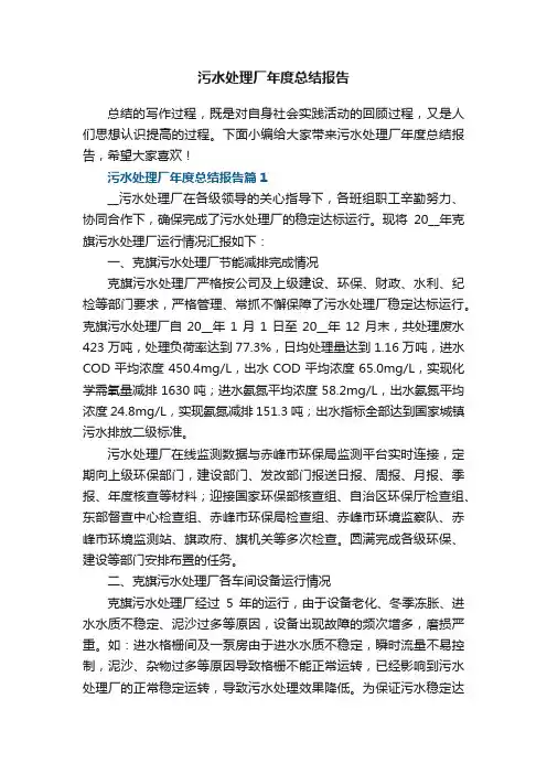 污水处理厂年度总结报告7篇
