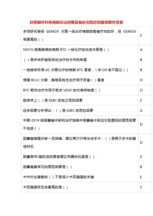 肝胆胰外科疾病的诊治进展及临床实践经验继续教育答案