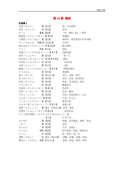 新大学日语标准教程(基础篇2)13-15课_单词