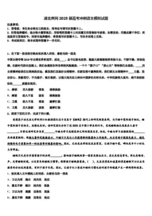 湖北黄冈2025届高考冲刺语文模拟试题含解析