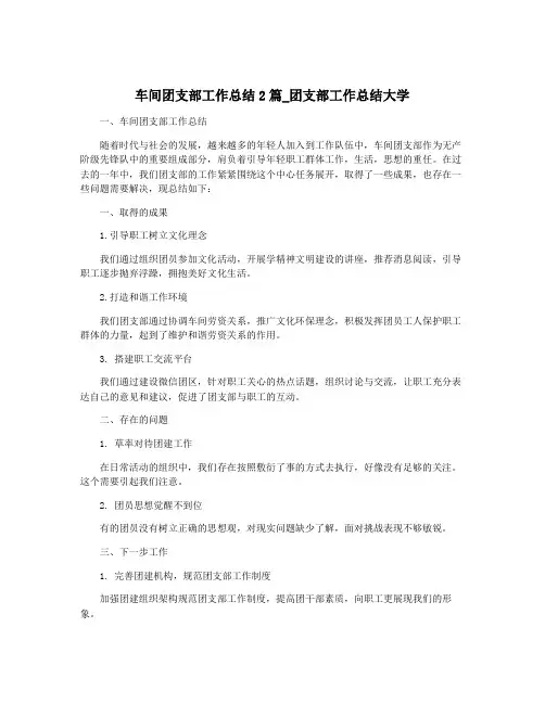 车间团支部工作总结2篇_团支部工作总结大学