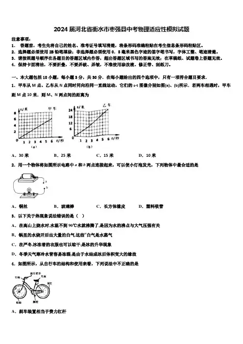 2024届河北省衡水市枣强县中考物理适应性模拟试题含解析