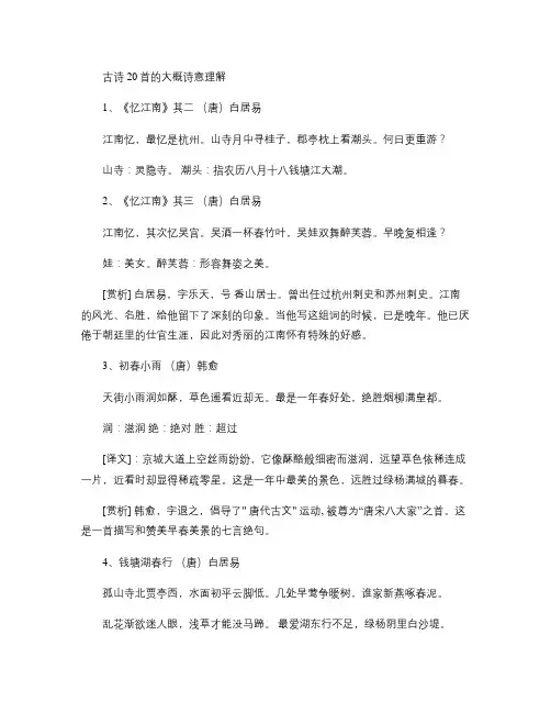 古诗20首的大概诗意理解.