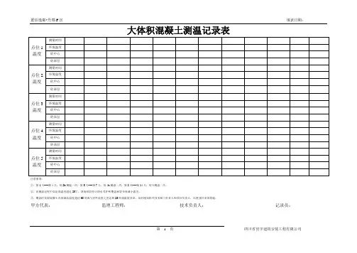 大体积混凝土测温记录表