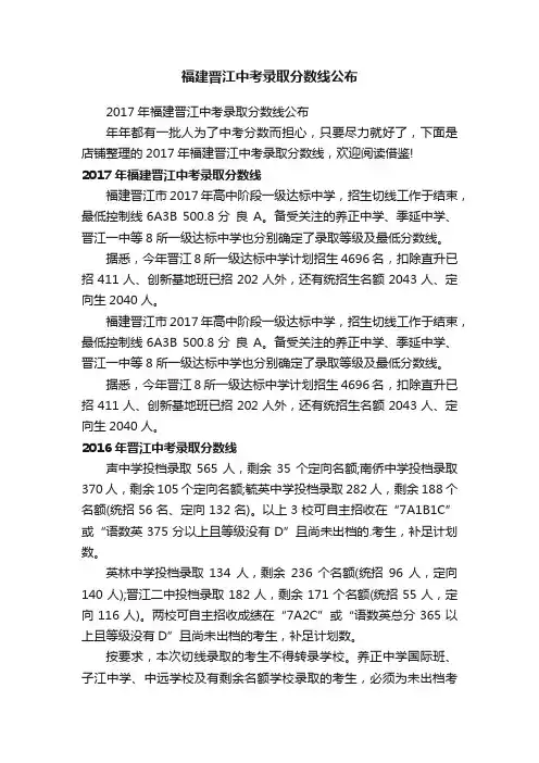 福建晋江中考录取分数线公布