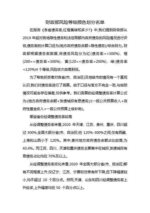 财政部风险等级颜色划分名单
