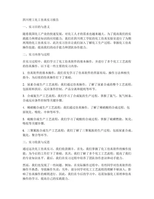 四川理工化工仿真实习报告