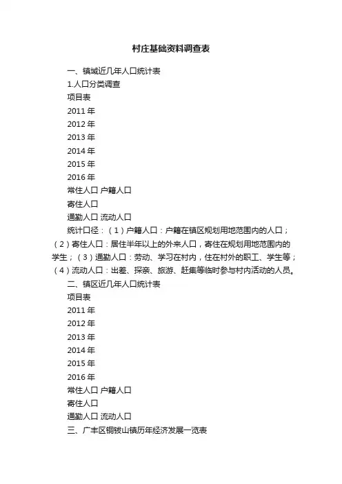 村庄基础资料调查表