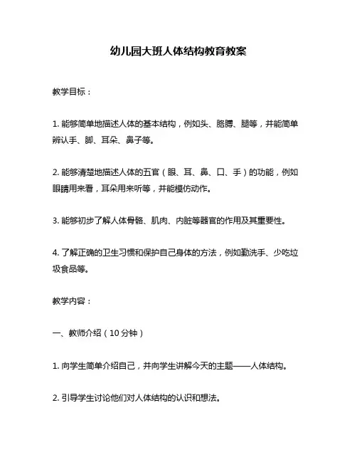 幼儿园大班人体结构教育教案