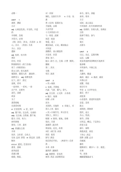 人教新课标高中英语必修1到必修4单词表