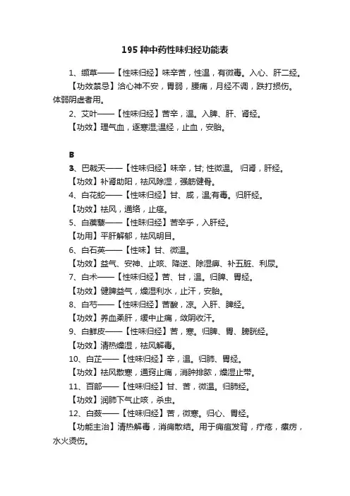 195种中药性味归经功能表