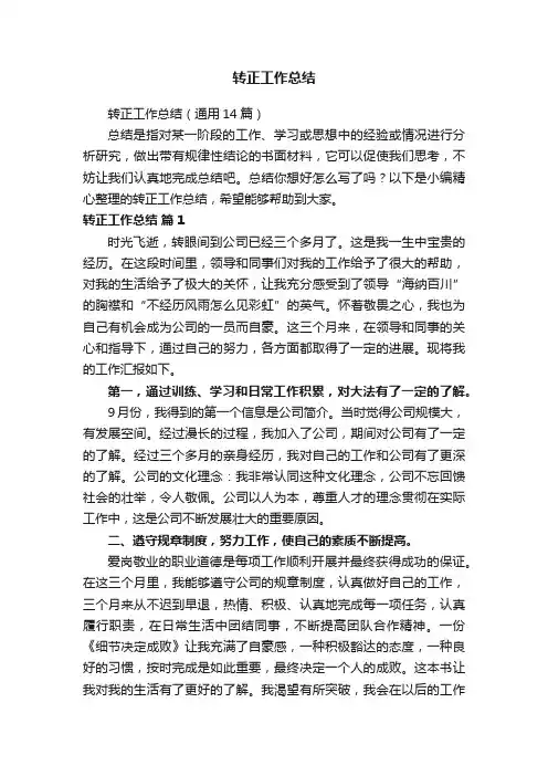 转正工作总结