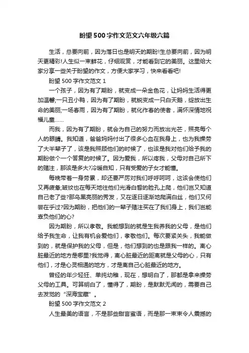 盼望500字作文范文六年级六篇